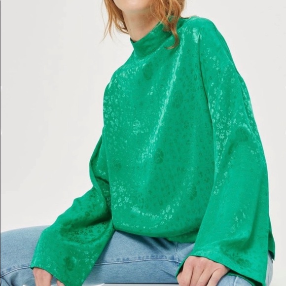 Mod Topshop Silk Kimono Sleeve Zip Pull Top 1970s - Picture 2 of 2